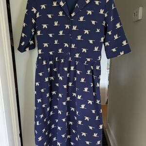 Fever LondonNavy Bird-Print Button Front Dress